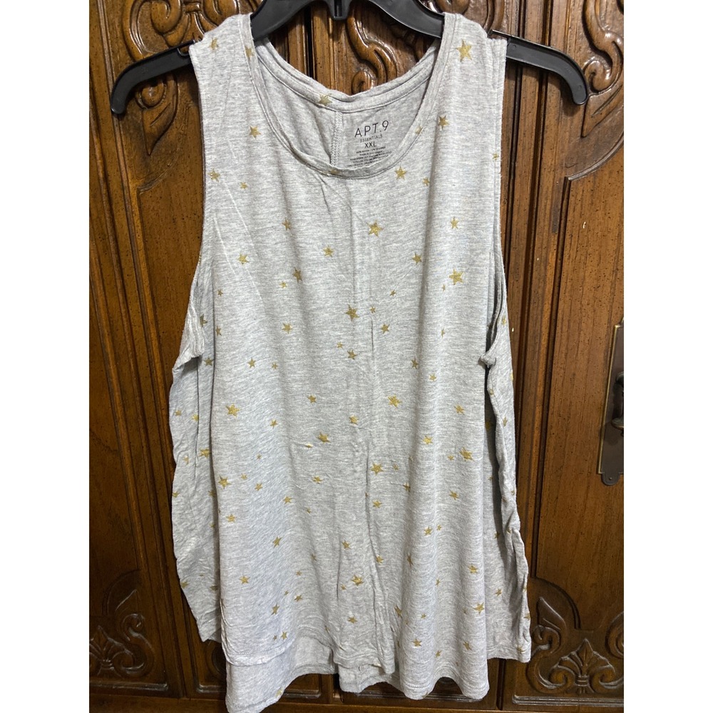 Apt 9 Essentials Womens XXL Gray Gold Metallic Star Print Sleeveless Tank Top